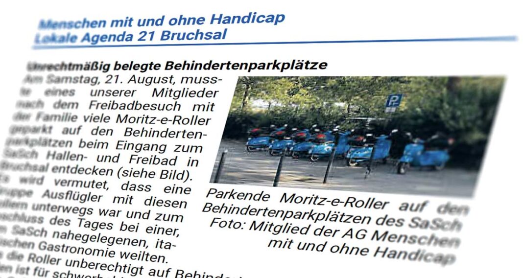 BRUCHSAL | Lokale Agenda prangert falsch abgestellte Roller an. BRUCHSAL | Lokale Agenda prangert falsch abgestellte Roller an.