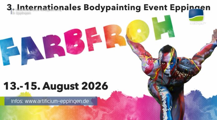 FARBfroh 2026 | 13.-15-8. | Internationale Körperkunst verwandelt Eppingen in ein Farbenmeer